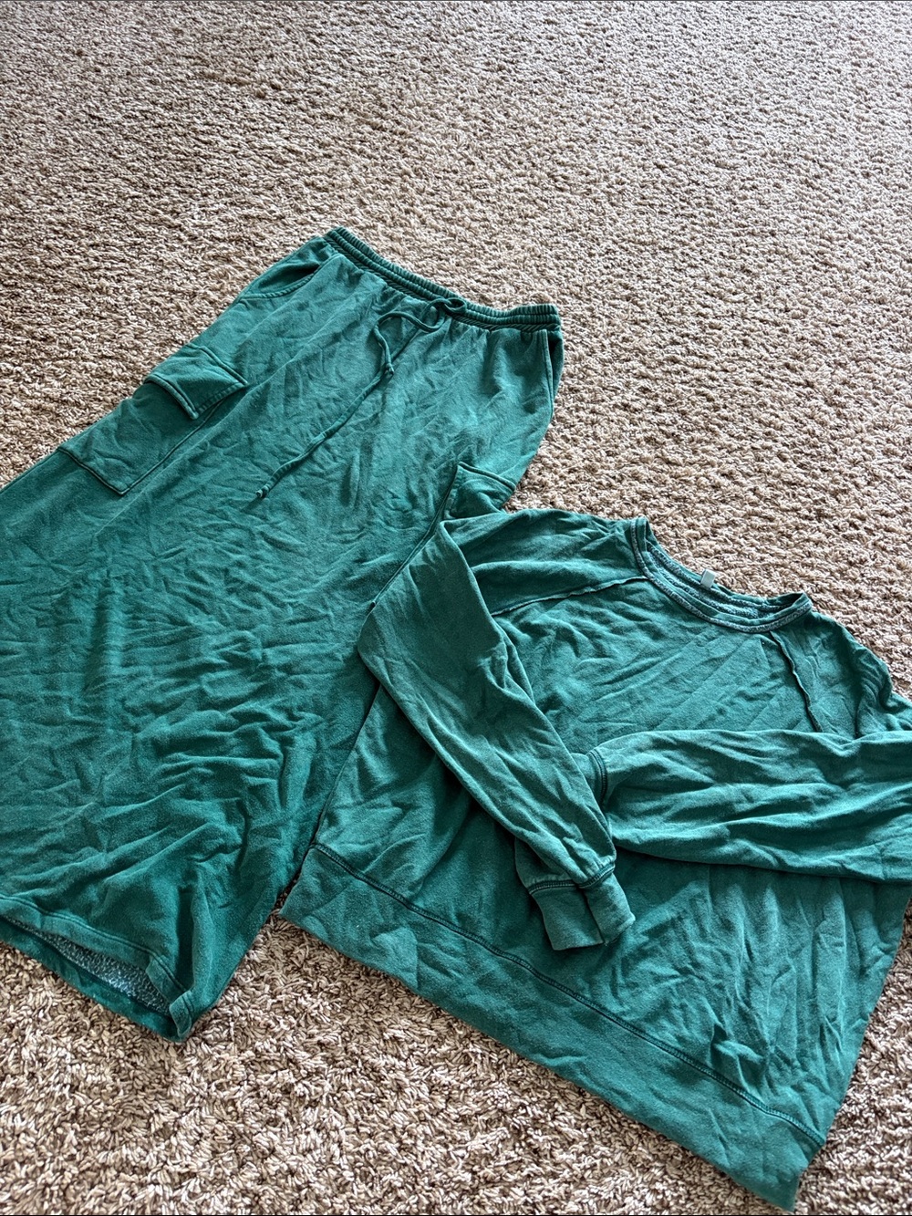 Women’s Green Drawstring Maxi sweat Skirt set - Casual Comfort